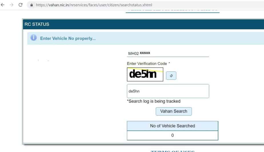 Details of vehicle online